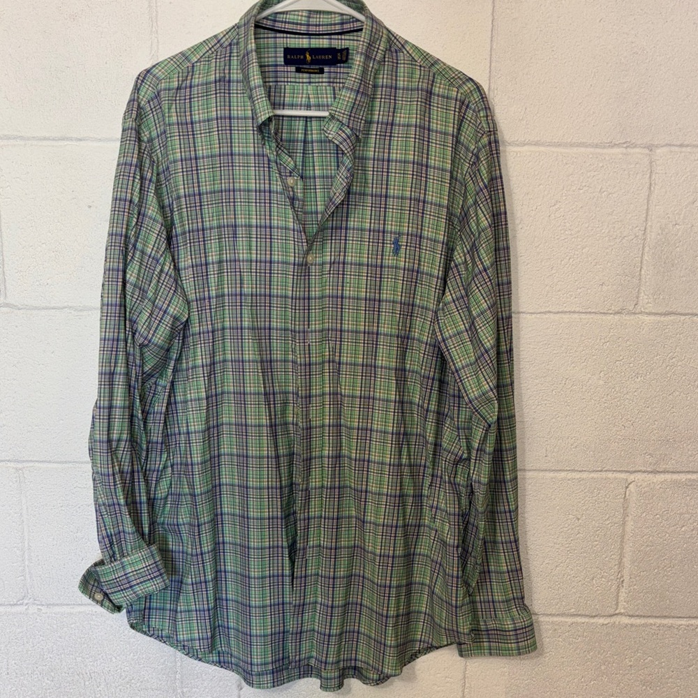 Ralph Lauren Green and Blue Plaid Button-Down Shirt